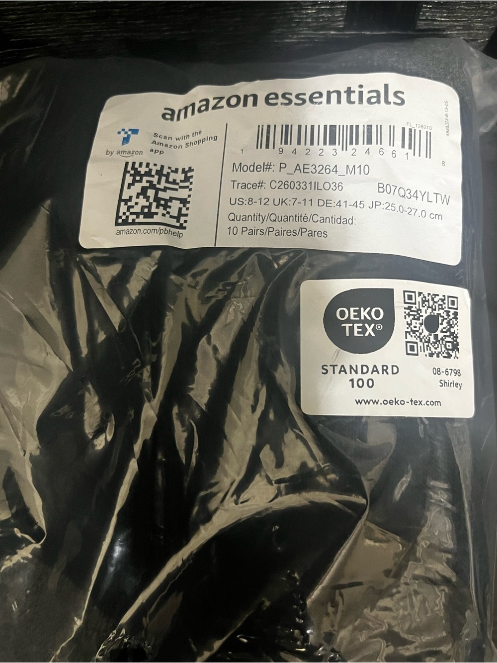 Amazon Essentials Men’s Black Crew Socks size 8-12 pack of 10